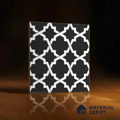 Moroccan Floor & Wall Tile TL 07650 Monochrome Arabesque Star 1 ft x 1 ft Matte Finish Vitrified Tile - 9 mm | Suitable For Bathroom, Kitchen, Entryway | Please Expect a Slight Variation of Pattern