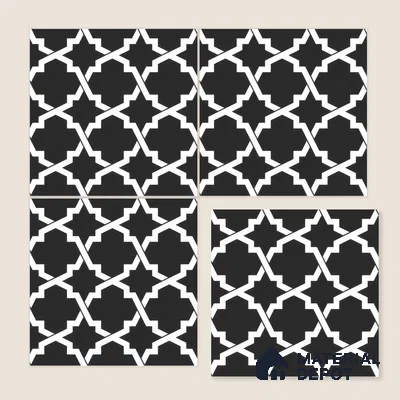 Moroccan Floor & Wall Tile TL 07650 Monochrome Arabesque Star 1 ft x 1 ft Matte Finish Vitrified Tile - 9 mm | Suitable For Bathroom, Kitchen, Entryway | Please Expect a Slight Variation of Pattern
