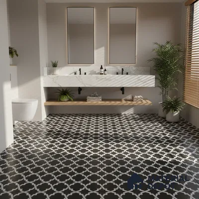 Moroccan Floor & Wall Tile TL 07650 Monochrome Arabesque Star 1 ft x 1 ft Matte Finish Vitrified Tile - 9 mm | Suitable For Bathroom, Kitchen, Entryway | Please Expect a Slight Variation of Pattern