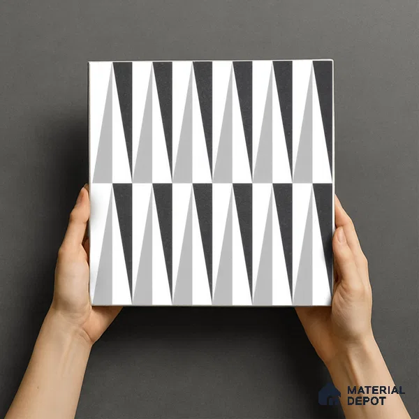 Moroccan Floor & Wall Tile TL 07651 Monochrome Prism 1 ft x 1 ft Matte Finish Vitrified Tile - 9 mm | Suitable For Bathroom, Kitchen, Entryway | Please Expect a Slight Variation of Pattern