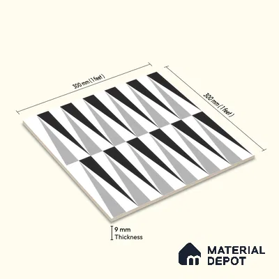 Moroccan Floor & Wall Tile TL 07651 Monochrome Prism 1 ft x 1 ft Matte Finish Vitrified Tile - 9 mm | Suitable For Bathroom, Kitchen, Entryway | Please Expect a Slight Variation of Pattern