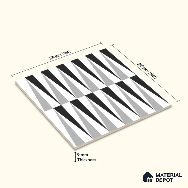 Moroccan Floor & Wall Tile TL 07651 Monochrome Prism 1 ft x 1 ft Matte Finish Vitrified Tile - 9 mm | Suitable For Bathroom, Kitchen, Entryway | Please Expect a Slight Variation of Pattern