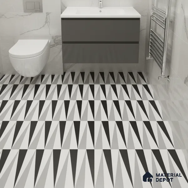 Moroccan Floor & Wall Tile TL 07651 Monochrome Prism 1 ft x 1 ft Matte Finish Vitrified Tile - 9 mm | Suitable For Bathroom, Kitchen, Entryway | Please Expect a Slight Variation of Pattern