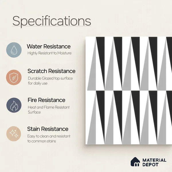 Moroccan Floor & Wall Tile TL 07651 Monochrome Prism 1 ft x 1 ft Matte Finish Vitrified Tile - 9 mm | Suitable For Bathroom, Kitchen, Entryway | Please Expect a Slight Variation of Pattern