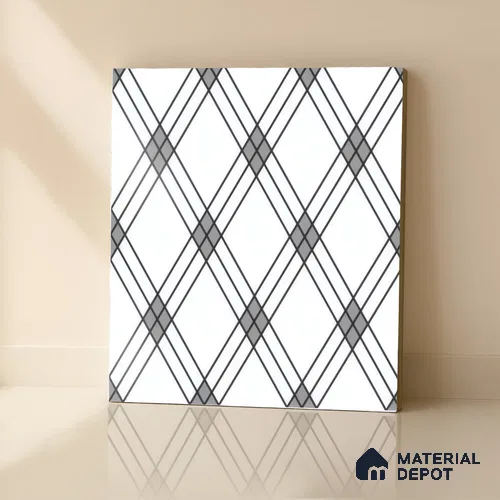 Moroccan Floor & Wall Tile TL 07652 Monochrome Linear Cross 1 ft x 1 ft Matte Finish Vitrified Tile - 9 mm | Suitable For Bathroom, Kitchen, Entryway | Please Expect a Slight Variation of Pattern