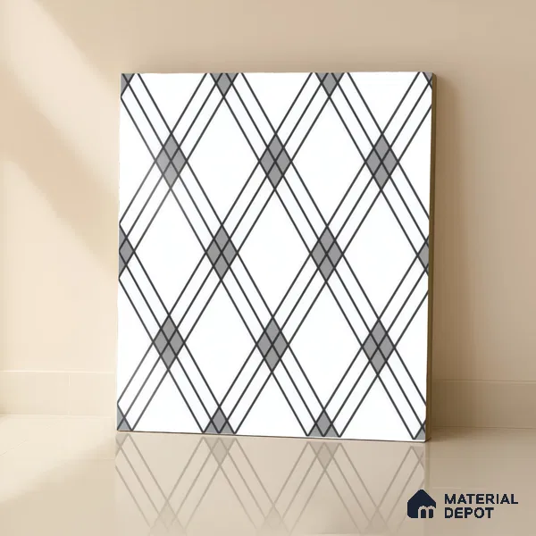 Moroccan Floor & Wall Tile TL 07652 Monochrome Linear Cross 1 ft x 1 ft Matte Finish Vitrified Tile - 9 mm | Suitable For Bathroom, Kitchen, Entryway | Please Expect a Slight Variation of Pattern