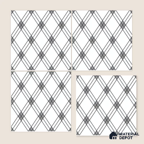 Moroccan Floor & Wall Tile TL 07652 Monochrome Linear Cross 1 ft x 1 ft Matte Finish Vitrified Tile - 9 mm | Suitable For Bathroom, Kitchen, Entryway | Please Expect a Slight Variation of Pattern