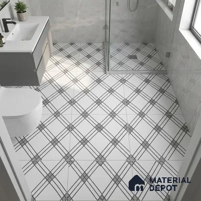 Moroccan Floor & Wall Tile TL 07652 Monochrome Linear Cross 1 ft x 1 ft Matte Finish Vitrified Tile - 9 mm | Suitable For Bathroom, Kitchen, Entryway | Please Expect a Slight Variation of Pattern
