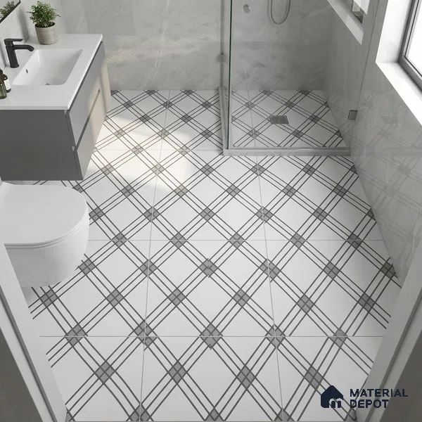 Moroccan Floor & Wall Tile TL 07652 Monochrome Linear Cross 1 ft x 1 ft Matte Finish Vitrified Tile - 9 mm | Suitable For Bathroom, Kitchen, Entryway | Please Expect a Slight Variation of Pattern
