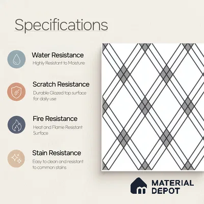 Moroccan Floor & Wall Tile TL 07652 Monochrome Linear Cross 1 ft x 1 ft Matte Finish Vitrified Tile - 9 mm | Suitable For Bathroom, Kitchen, Entryway | Please Expect a Slight Variation of Pattern