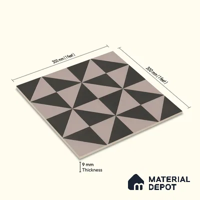 Moroccan Wall & Floor Tile TL 07654 Mono Prism 1 ft x 1 ft Ceramic Matte Finish - 9 mm | Suitable For Kitchen, Bathroom, Balcony | Please Expect a Slight Variation of Pattern