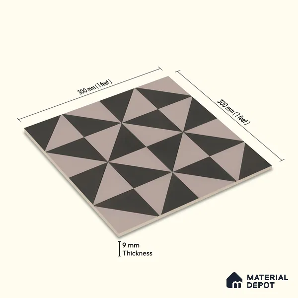 Moroccan Wall & Floor Tile TL 07654 Mono Prism 1 ft x 1 ft Ceramic Matte Finish - 9 mm | Suitable For Kitchen, Bathroom, Balcony | Please Expect a Slight Variation of Pattern