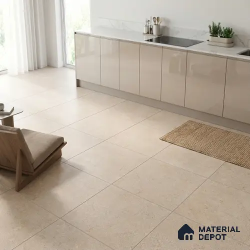 Stone Floor Tile TL 07666 B Prime Rialto Beige 2 ft x 2 ft Punch Finish Vitrified Fullbody Tile - 16 mm | Suitable for Living Room, Bedroom & Bathroom