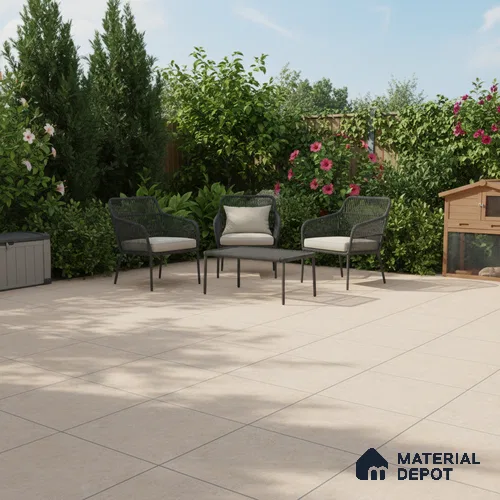 Stone Floor Tile TL 07666 B Prime Rialto Beige 2 ft x 2 ft Punch Finish Anti Skid Outdoor Parking Vitrified Fullbody Tile - 16 mm  | Suitable for Parking, Balcony, Terrace & Coutyard