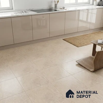 Stone Floor Tile TL 07666 Prime Rialto Crema 2 ft x 2 ft Punch Finish Anti Skid Outdoor Parking Vitrified Fullbody Tile - 16 mm | Suitable for Bathroom, Corridor, High Traffic Areas