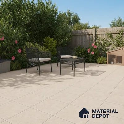 Stone Floor Tile TL 07666 Prime Rialto Crema 2 ft x 2 ft Punch Finish Anti Skid Outdoor Parking Vitrified Fullbody Tile - 16 mm | Suitable for Bathroom, Corridor, High Traffic Areas