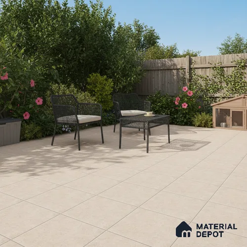 Stone Floor Tile TL 07666 Prime Rialto Crema 2 ft x 2 ft Punch Finish Anti Skid Outdoor Parking Vitrified Fullbody Tile - 16 mm | Suitable for Bathroom, Corridor, High Traffic Areas