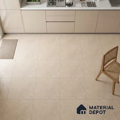 Stone Floor Tile TL 07666 Prime Rialto Crema 2 ft x 2 ft Punch Finish Anti Skid Outdoor Parking Vitrified Fullbody Tile - 16 mm | Suitable for Bathroom, Corridor, High Traffic Areas
