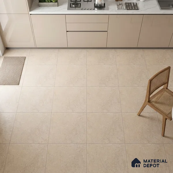 Stone Floor Tile TL 07666 Prime Rialto Crema 2 ft x 2 ft Punch Finish Anti Skid Outdoor Parking Vitrified Fullbody Tile - 16 mm | Suitable for Bathroom, Corridor, High Traffic Areas