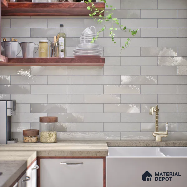 Subway Look Tile TL 07669 B Plain Cloud Grey 1 ft x 2.95 inch Designer Tiles Ceramic Glossy Finish - 9 mm