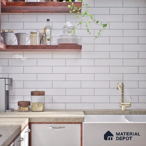 Subway Look Tile TL 07669 Plain Bianco 1 ft x 2.95 inch Designer Tiles Ceramic Glossy Finish - 9 mm