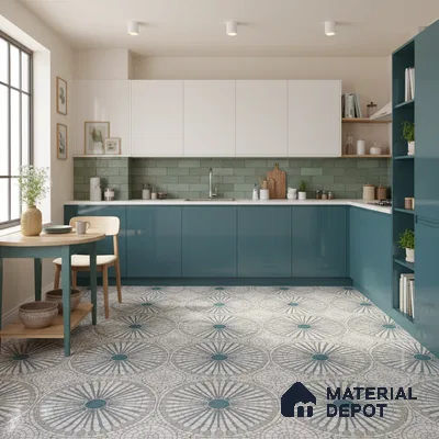 Moroccan Look Floor & Wall Tile TL 07687 Taurus 2 ft x 2 ft Sinker Finish Vitrified Tile - 9 mm  | Suitable For Living Room, Dining, Bathroom & Kitchen | Please Expect a Slight Variation of Pattern