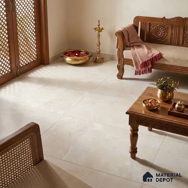 Marble Onyx Wall & Floor Tile TL 07691 B Antique Ivory 4 ft x 2 ft Matte Finish Vitrified Tile - 9 mm | Suitable For Living Room, Bedroom, Kitchen
