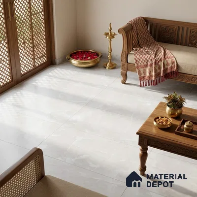 Marble Onyx Wall & Floor Tile TL 07691 Cool White 4 ft x 2 ft Matte Finish Vitrified Tile - 9 mm | Suitable For Living Room, Bedroom, Kitchen