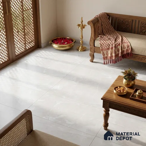 Marble Onyx Wall & Floor Tile TL 07691 Cool White 4 ft x 2 ft Matte Finish Vitrified Tile - 9 mm | Suitable For Living Room, Bedroom, Kitchen