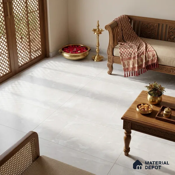 Marble Onyx Wall & Floor Tile TL 07691 Cool White 4 ft x 2 ft Matte Finish Vitrified Tile - 9 mm | Suitable For Living Room, Bedroom, Kitchen