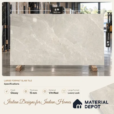 Marble Wall & Floor Tile TL 07693 D Grey 6 ft x 4 ft Glossy Finish Vitrified Tile - 15 mm | Suitable For Living Room, Bedroom, Bathroom | Adhesive and Spacers Must be Used During Installation