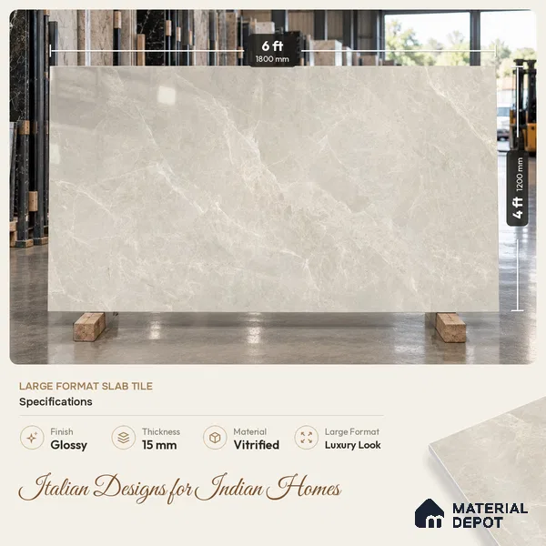Marble Wall & Floor Tile TL 07693 D Grey 6 ft x 4 ft Glossy Finish Vitrified Tile - 15 mm | Suitable For Living Room, Bedroom, Bathroom | Adhesive and Spacers Must be Used During Installation