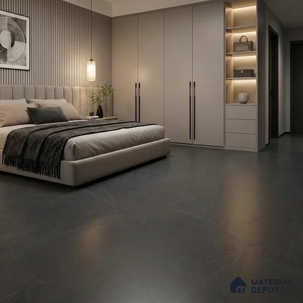 Marble Nero Marquina Wall & Floor Tile TL 07694 Charcoal Grey 4 ft x 2 ft Matte Finish Vitrified Tile - 9 mm | Suitable For Living Room, Bedroom, Kitchen