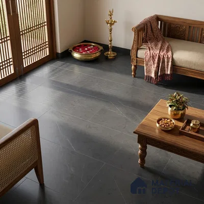 Marble Nero Marquina Wall & Floor Tile TL 07694 Charcoal Grey 4 ft x 2 ft Matte Finish Vitrified Tile - 9 mm | Suitable For Living Room, Bedroom, Kitchen