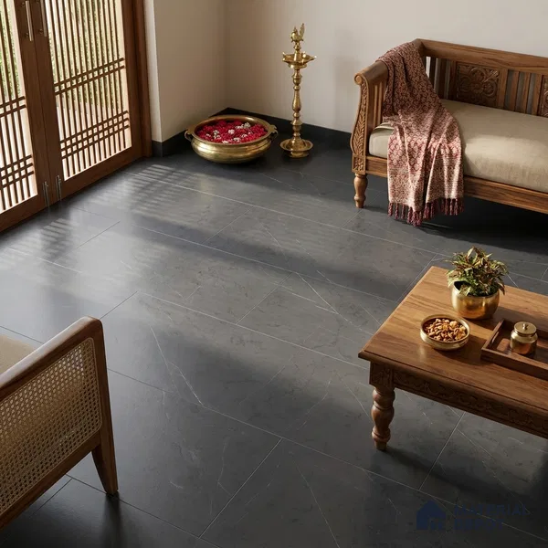 Marble Nero Marquina Wall & Floor Tile TL 07694 Charcoal Grey 4 ft x 2 ft Matte Finish Vitrified Tile - 9 mm | Suitable For Living Room, Bedroom, Kitchen