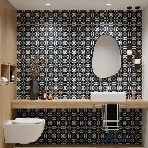 Moroccan Wall & Floor Tile TL 07698 Monochrome Blue 1 ft x 1 ft Porcelain Matte Finish - 9 mm | Suitable for Bathroom, Kitchen, Balcony | Please Expect a Slight Variation of Pattern