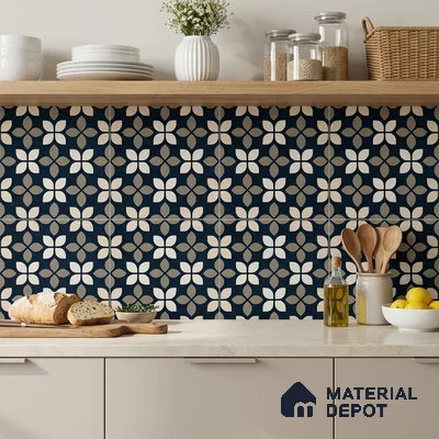 Moroccan Wall & Floor Tile TL 07698 Monochrome Blue 1 ft x 1 ft Porcelain Matte Finish - 9 mm | Suitable for Bathroom, Kitchen, Balcony | Please Expect a Slight Variation of Pattern