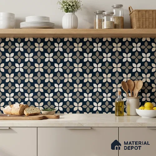Moroccan Wall & Floor Tile TL 07698 Monochrome Blue 1 ft x 1 ft Porcelain Matte Finish - 9 mm | Suitable for Bathroom, Kitchen, Balcony | Please Expect a Slight Variation of Pattern