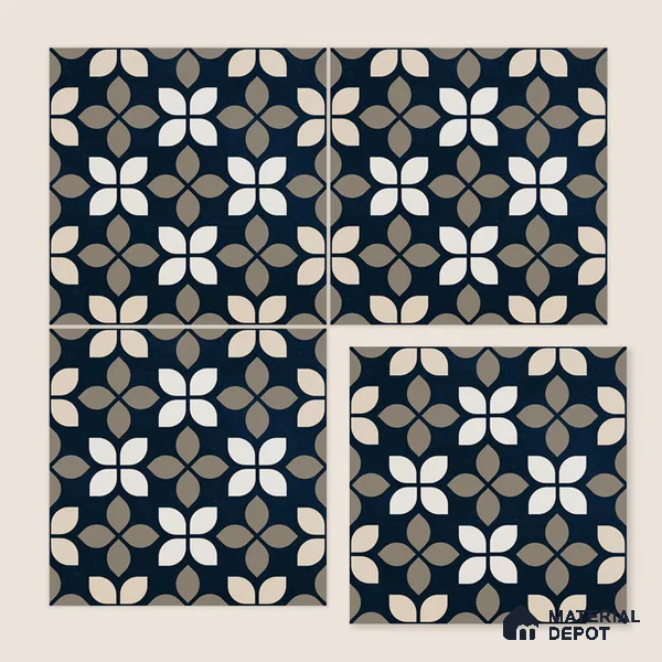 Moroccan Wall & Floor Tile TL 07698 Monochrome Blue 1 ft x 1 ft Porcelain Matte Finish - 9 mm | Suitable for Bathroom, Kitchen, Balcony | Please Expect a Slight Variation of Pattern