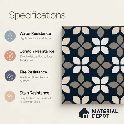 Moroccan Wall & Floor Tile TL 07698 Monochrome Blue 1 ft x 1 ft Porcelain Matte Finish - 9 mm | Suitable for Bathroom, Kitchen, Balcony | Please Expect a Slight Variation of Pattern