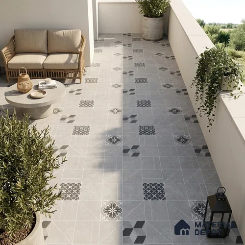 Moroccan Look Wall & Floor Tile TL 07748 B 401 HL 2 ft x 2 ft Vitrified Carving Matte Finish Tile - 9 mm | Random Design | Suitable For Courtyard, Balcony, Corridor | Please Expect a Slight Variation of Pattern
