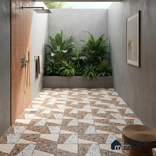 Terrazzo Parking Floor Tile TL 07764 177 1.31 ft x 1.31 ft Vitrified Matte Finish Tile - 11 mm | Suitable for Outdoor Parking, Terrace, Balcony | Pattern Alignment May Vary | 2-3 mm Spacer is Mandatory