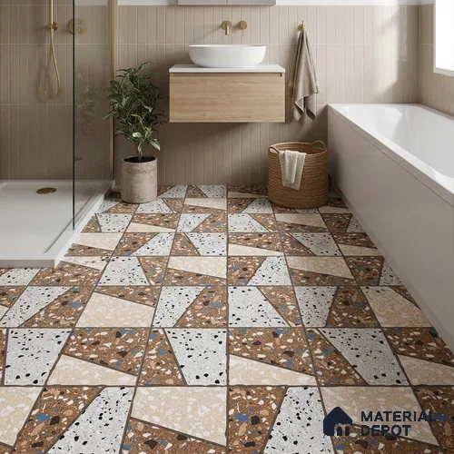 Terrazzo Parking Floor Tile TL 07764 177 1.31 ft x 1.31 ft Vitrified Matte Finish Tile - 11 mm | Suitable for Outdoor Parking, Bathroom, Balcony | Pattern Alignment May Vary | 2-3 mm Spacer is Mandatory