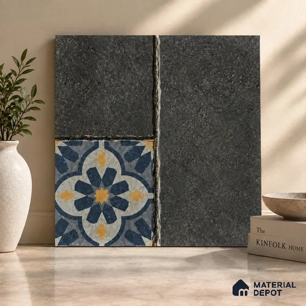 Moroccan Look Floor Tile TL 07794 B Madox Graphite 2 ft x 2 ft Vitrified Matte Finish Tile - 12 mm |  Random 2 | Suitable for Courtyard, Parking, Balcony | Please Expect a Slight Variation of Pattern