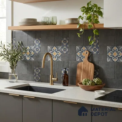 Moroccan Look Floor Tile TL 07794 B Madox Graphite 2 ft x 2 ft Vitrified Matte Finish Tile - 12 mm |  Random 2 | Suitable for Courtyard, Parking, Balcony | Please Expect a Slight Variation of Pattern