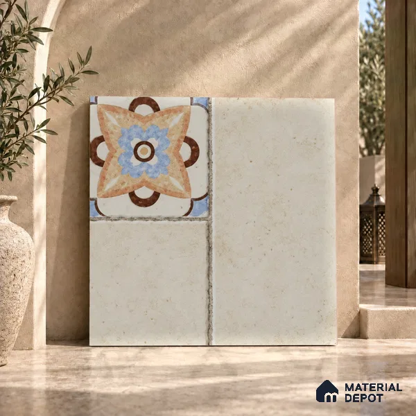 Moroccan Look Floor Tile TL 07794 Madox Crema 2 ft x 2 ft Vitrified Matte Finish Tile - 12 mm | Random 2 | Suitable for Parking, Courtyard, Balcony | Please Expect a Slight Variation of Pattern