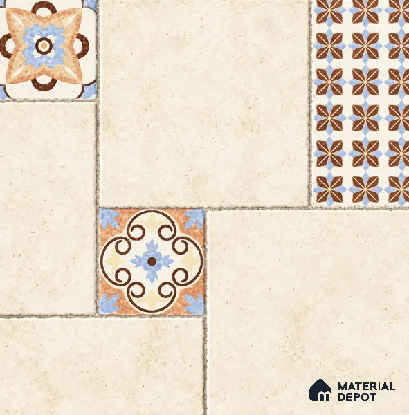 Moroccan Look Floor Tile TL 07794 Madox Crema 2 ft x 2 ft Vitrified Matte Finish Tile - 12 mm | Random 2 | Suitable for Parking, Courtyard, Balcony | Please Expect a Slight Variation of Pattern