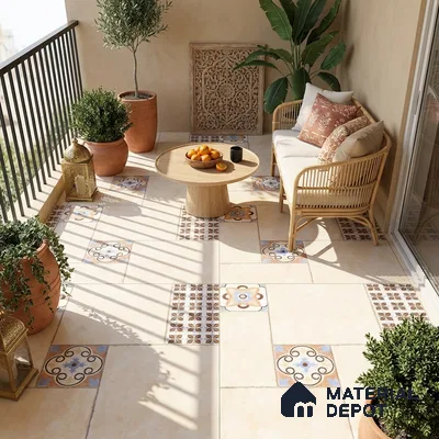 Moroccan Look Floor Tile TL 07794 Madox Crema 2 ft x 2 ft Vitrified Matte Finish Tile - 12 mm |  Random 2 | Suitable for Parking, Courtyard, Balcony | Please Expect a Slight Variation of Pattern