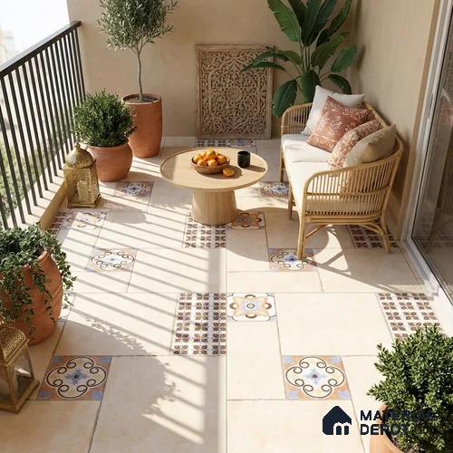 Moroccan Look Floor Tile TL 07794 Madox Crema 2 ft x 2 ft Vitrified Matte Finish Tile - 12 mm | Random 2 | Suitable for Parking, Courtyard, Balcony | Please Expect a Slight Variation of Pattern