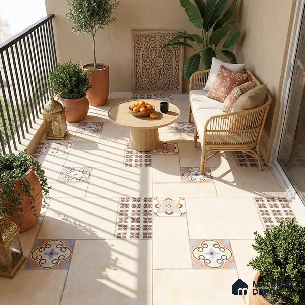 Moroccan Look Floor Tile TL 07794 Madox Crema 2 ft x 2 ft Vitrified Matte Finish Tile - 12 mm | Random 2 | Suitable for Parking, Courtyard, Balcony | Please Expect a Slight Variation of Pattern